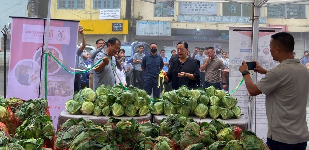 Salhoutuonuo Kruse at the charity cabbage sales drive in support of Razeba Range farmers in Kohima on July 16. (Morung Photo)